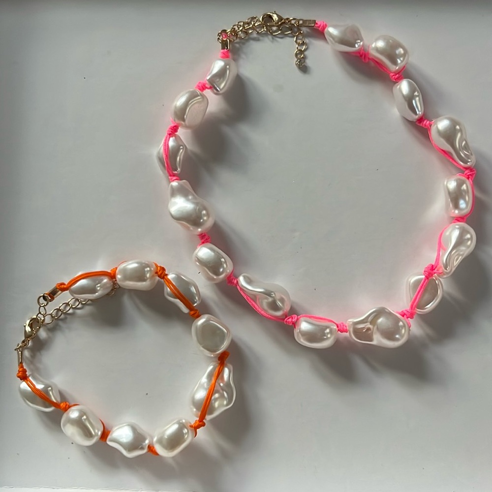Neon Pearl Knot Choker and Bracelet